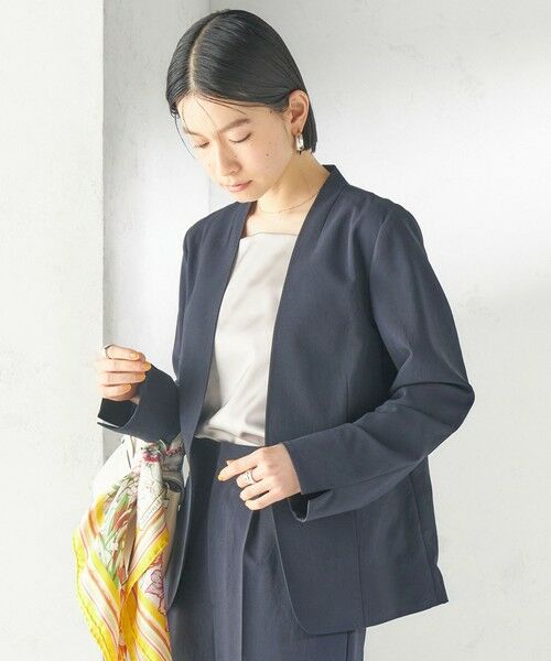 SHIPS / シップス ノーカラージャケット | 〈洗濯機可能/接触冷感/吸水速乾〉FUNCTION カラーレス ジャケット(セットアップ対応可)(ネイビー)