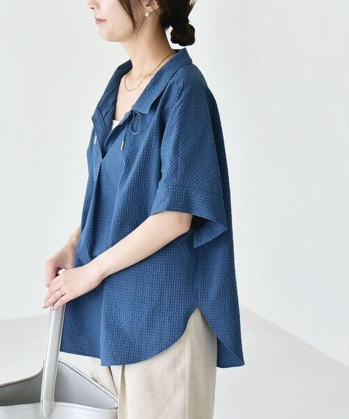 SHIPS / シップス シャツ・ブラウス | 《予約》quaranciel:〈手洗い可能〉サッカー ドロストカラー スキッパー シャツ ブラウス（ブルー）
