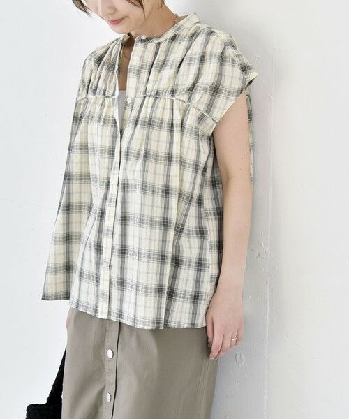 SHIPS / シップス シャツ・ブラウス | 《予約》quaranciel:〈手洗い可能〉チェック ギャザー バンドカラー フレンチ シャツ | 詳細3