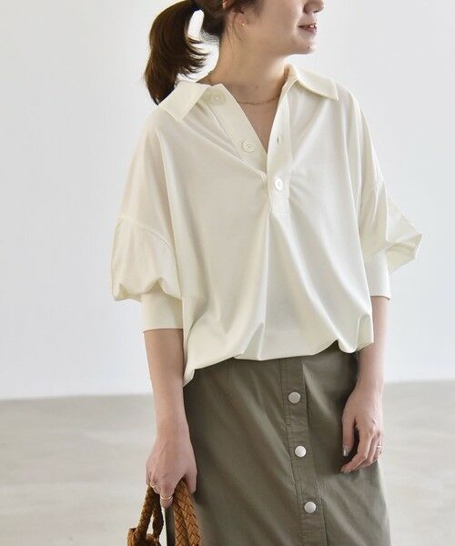 SHIPS / シップス カットソー | 《予約》quaranciel:〈接触冷感/洗濯機可能〉シルク ミックス ポンチ ドロスト ポロ プルオーバー | 詳細10