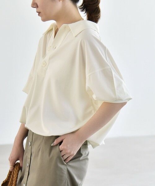 SHIPS / シップス カットソー | 《予約》quaranciel:〈接触冷感/洗濯機可能〉シルク ミックス ポンチ ドロスト ポロ プルオーバー | 詳細11