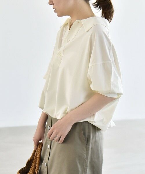 SHIPS / シップス カットソー | 《予約》quaranciel:〈接触冷感/洗濯機可能〉シルク ミックス ポンチ ドロスト ポロ プルオーバー | 詳細3