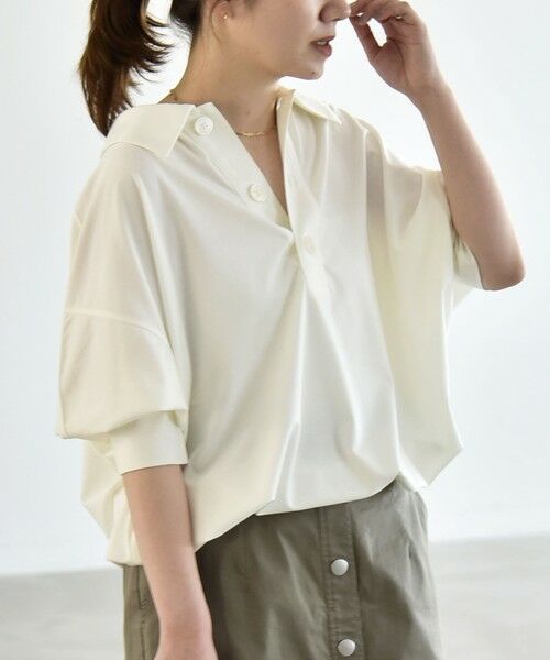 SHIPS / シップス カットソー | 《予約》quaranciel:〈接触冷感/洗濯機可能〉シルク ミックス ポンチ ドロスト ポロ プルオーバー | 詳細8