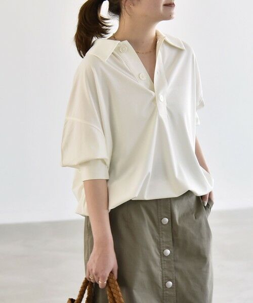 SHIPS / シップス カットソー | 《予約》quaranciel:〈接触冷感/洗濯機可能〉シルク ミックス ポンチ ドロスト ポロ プルオーバー | 詳細9