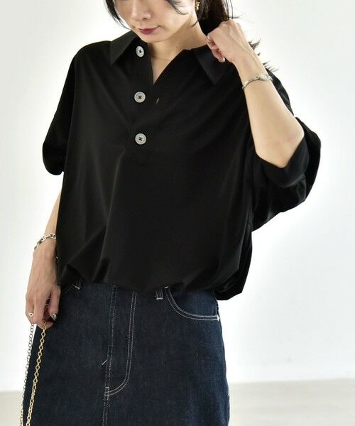 SHIPS / シップス カットソー | 《予約》quaranciel:〈接触冷感/洗濯機可能〉シルク ミックス ポンチ ドロスト ポロ プルオーバー | 詳細17