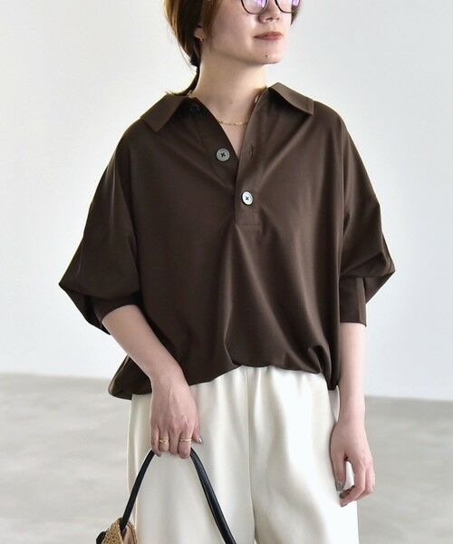SHIPS / シップス カットソー | 《予約》quaranciel:〈接触冷感/洗濯機可能〉シルク ミックス ポンチ ドロスト ポロ プルオーバー | 詳細23