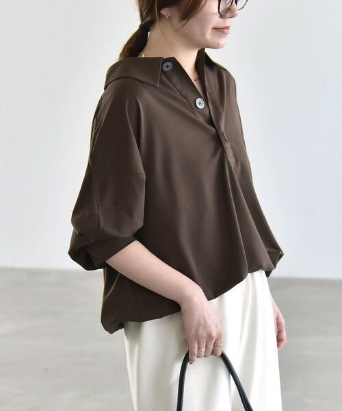 SHIPS / シップス カットソー | 《予約》quaranciel:〈接触冷感/洗濯機可能〉シルク ミックス ポンチ ドロスト ポロ プルオーバー | 詳細25
