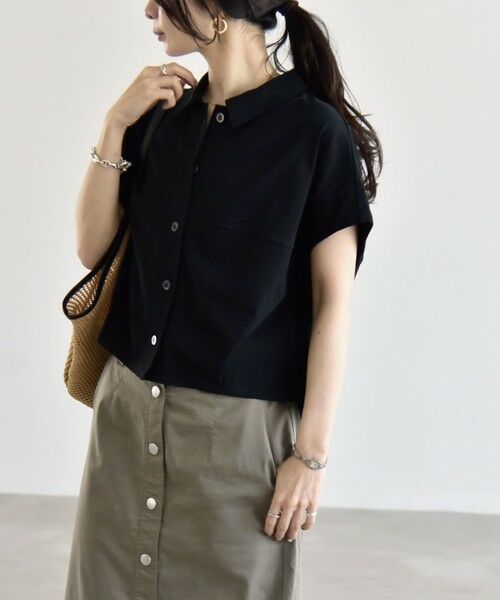 SHIPS / シップス カットソー | 《予約》quaranciel:〈接触冷感/洗濯機可能〉天竺 フレンチスリーブ シャツ カットソー | 詳細13