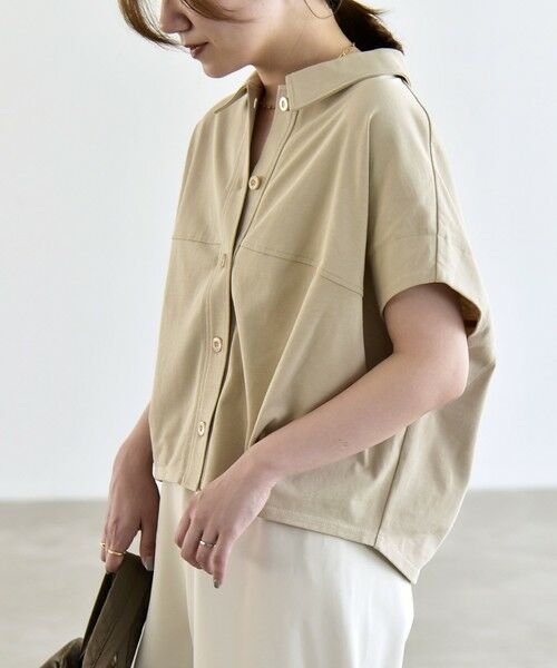 SHIPS / シップス カットソー | 《予約》quaranciel:〈接触冷感/洗濯機可能〉天竺 フレンチスリーブ シャツ カットソー（ベージュ）