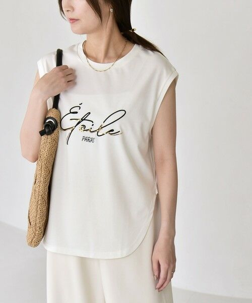 SHIPS / シップス Tシャツ | 《予約》quaranciel:〈洗濯機可能〉スパンコール ロゴ 刺繍 フレンチスリーブ TEE | 詳細11