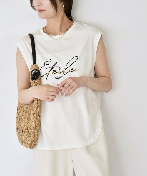 SHIPS / シップス Tシャツ | 《予約》quaranciel:〈洗濯機可能〉スパンコール ロゴ 刺繍 フレンチスリーブ TEE | 詳細4