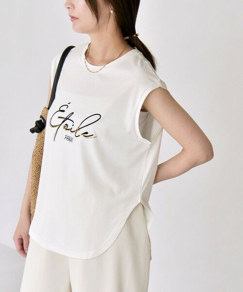 SHIPS / シップス Tシャツ | 《予約》quaranciel:〈洗濯機可能〉スパンコール ロゴ 刺繍 フレンチスリーブ TEE | 詳細5