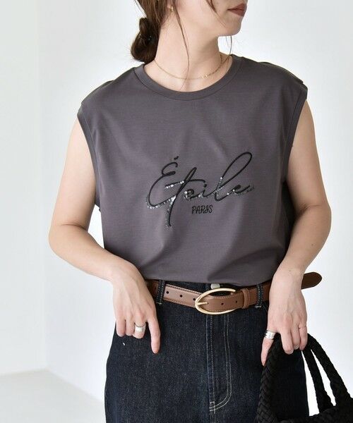 SHIPS / シップス Tシャツ | 《予約》quaranciel:〈洗濯機可能〉スパンコール ロゴ 刺繍 フレンチスリーブ TEE | 詳細17
