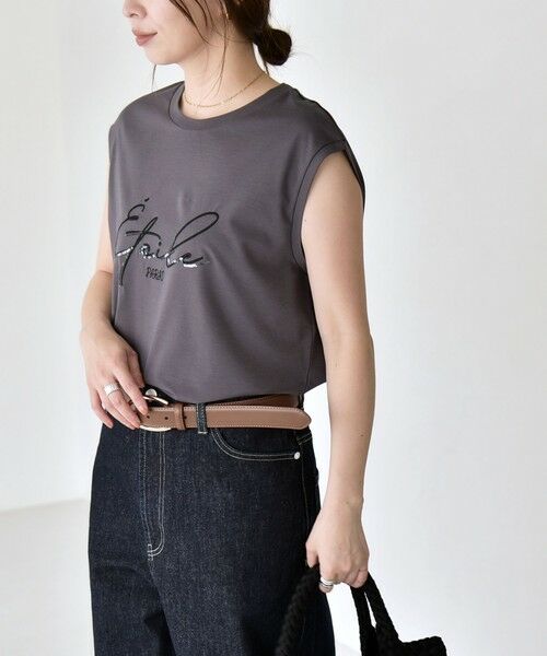 SHIPS / シップス Tシャツ | 《予約》quaranciel:〈洗濯機可能〉スパンコール ロゴ 刺繍 フレンチスリーブ TEE | 詳細23