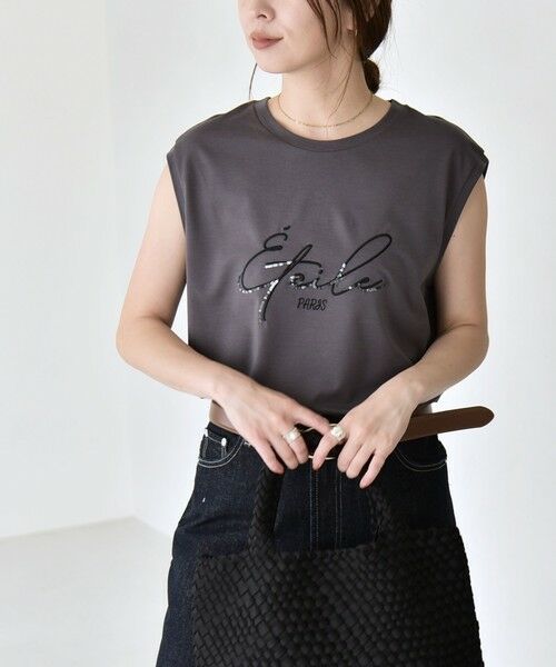 SHIPS / シップス Tシャツ | 《予約》quaranciel:〈洗濯機可能〉スパンコール ロゴ 刺繍 フレンチスリーブ TEE | 詳細24