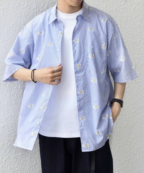SHIPS / シップス シャツ・ブラウス | SHIPS any:〈洗濯機可能〉グリッター プリント レギュラー ハーフスリーブ シャツ◆(ライトブルー)