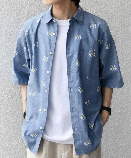 SHIPS / シップス シャツ・ブラウス | SHIPS any:〈洗濯機可能〉グリッター プリント レギュラー ハーフスリーブ シャツ◆(ブルー)