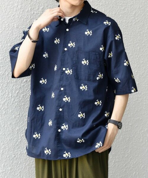 SHIPS / シップス シャツ・ブラウス | SHIPS any:〈洗濯機可能〉グリッター プリント レギュラー ハーフスリーブ シャツ◆(ネイビー)
