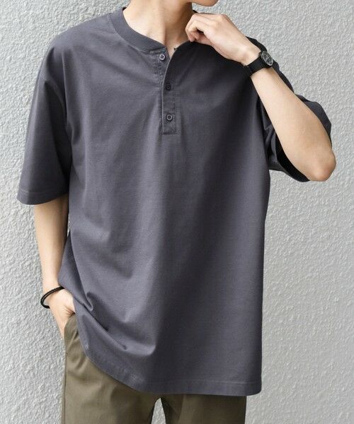 SHIPS / シップス Tシャツ | SHIPS any:〈接触冷感/吸水速乾/UVカット/遮熱〉Raylock ヘンリーネック Tシャツ◆（チャコールグレー）