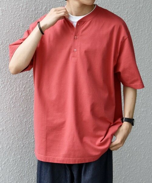 SHIPS / シップス Tシャツ | SHIPS any:〈接触冷感/吸水速乾/UVカット/遮熱〉Raylock ヘンリーネック Tシャツ◆（レッド）