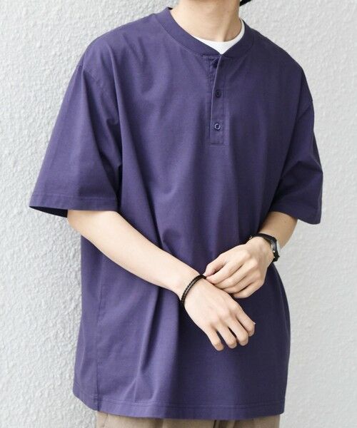 SHIPS / シップス Tシャツ | SHIPS any:〈接触冷感/吸水速乾/UVカット/遮熱〉Raylock ヘンリーネック Tシャツ◆（ネイビー）