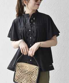 SHIPS / シップス シャツ・ブラウス | 《予約》SHIPS any:〈洗濯機可能〉キャンブリック スタンドカラー レース 半袖 シャツ ブラウス