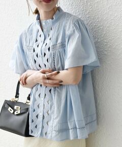 SHIPS / シップス シャツ・ブラウス | 《予約》SHIPS any:〈洗濯機可能〉キャンブリック スタンドカラー レース 半袖 シャツ ブラウス