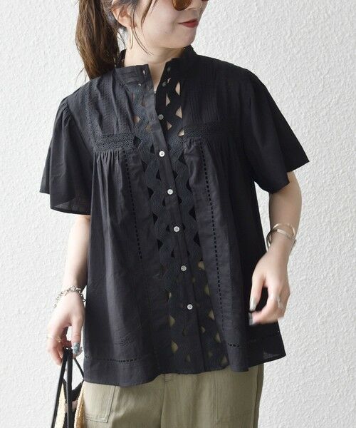 SHIPS / シップス シャツ・ブラウス | 《予約》SHIPS any:〈洗濯機可能〉キャンブリック スタンドカラー レース 半袖 シャツ ブラウス | 詳細22