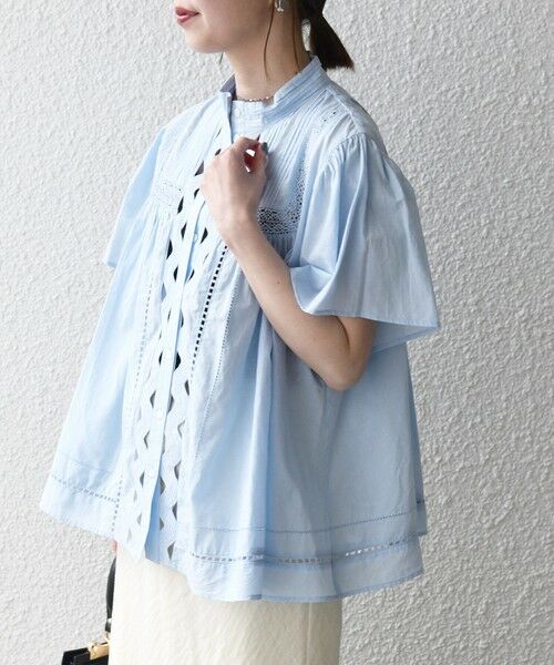 SHIPS / シップス シャツ・ブラウス | 《予約》SHIPS any:〈洗濯機可能〉キャンブリック スタンドカラー レース 半袖 シャツ ブラウス | 詳細30