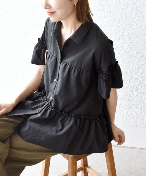SHIPS / シップス シャツ・ブラウス | 《予約》SHIPS any:〈防しわ/接触冷感/洗濯機可能〉ファンクション ティアード シャツ ブラウス(ブラック)