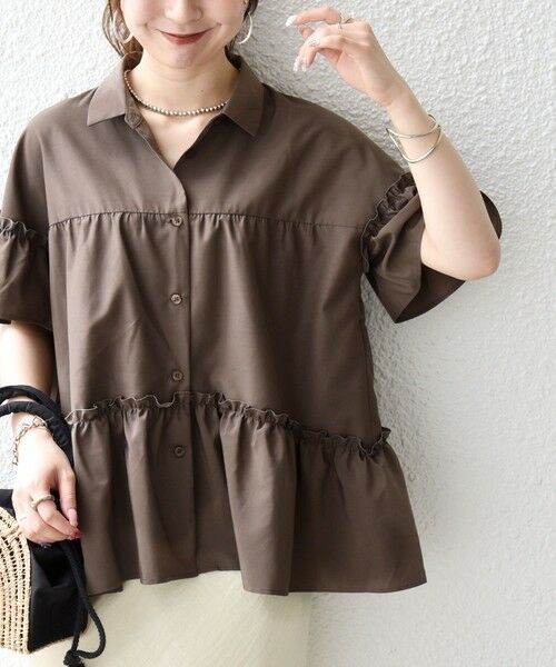 SHIPS / シップス シャツ・ブラウス | 《予約》SHIPS any:〈防しわ/接触冷感/洗濯機可能〉ファンクション ティアード シャツ ブラウス(ブラウン)