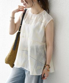 SHIPS / シップス シャツ・ブラウス | 《予約》SHIPS any:〈手洗い可能〉エンブロイダリー レース シアー フレア ヘム ブラウス