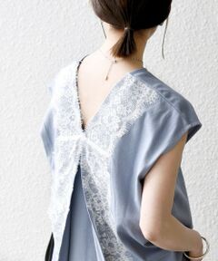 SHIPS / シップス カットソー | 《予約》SHIPS any:〈洗濯機可能〉バック レース コンビ フレンチスリーブ プルオーバー