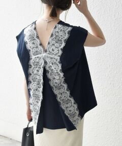 SHIPS / シップス カットソー | 《予約》SHIPS any:〈洗濯機可能〉バック レース コンビ フレンチスリーブ プルオーバー