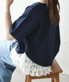 SHIPS / シップス カットソー | 《予約》SHIPS any:〈洗濯機可能〉レース ヘム アシンメトリー ショートスリーブ TEE