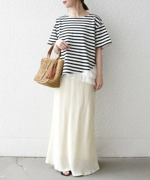 SHIPS / シップス カットソー | 《予約》SHIPS any:〈洗濯機可能〉レース ヘム アシンメトリー ショートスリーブ TEE | 詳細1