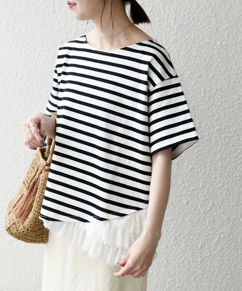 SHIPS / シップス カットソー | 《予約》SHIPS any:〈洗濯機可能〉レース ヘム アシンメトリー ショートスリーブ TEE | 詳細3
