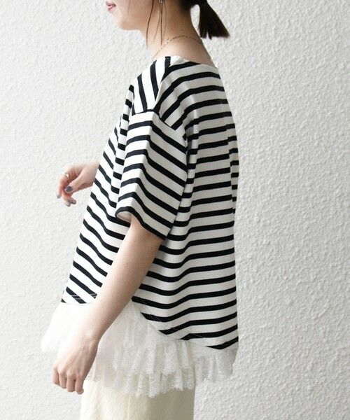 SHIPS / シップス カットソー | 《予約》SHIPS any:〈洗濯機可能〉レース ヘム アシンメトリー ショートスリーブ TEE | 詳細4
