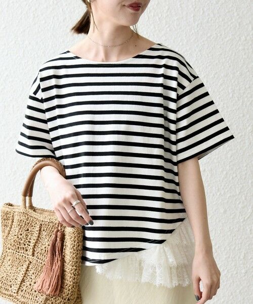 SHIPS / シップス カットソー | 《予約》SHIPS any:〈洗濯機可能〉レース ヘム アシンメトリー ショートスリーブ TEE | 詳細6