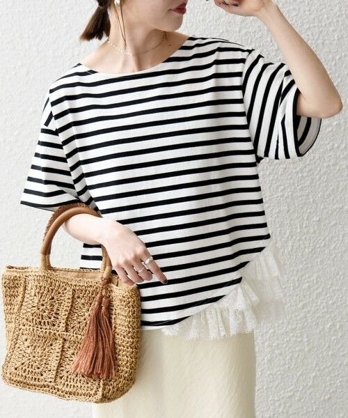 SHIPS / シップス カットソー | 《予約》SHIPS any:〈洗濯機可能〉レース ヘム アシンメトリー ショートスリーブ TEE | 詳細7
