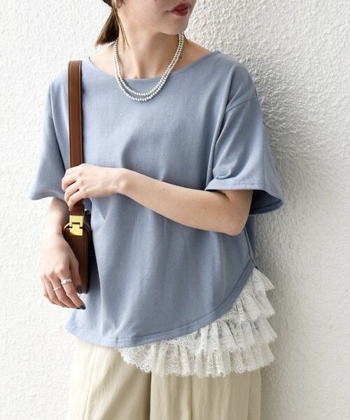 SHIPS / シップス カットソー | 《予約》SHIPS any:〈洗濯機可能〉レース ヘム アシンメトリー ショートスリーブ TEE | 詳細10