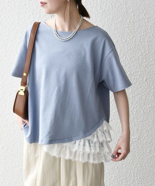 SHIPS / シップス カットソー | 《予約》SHIPS any:〈洗濯機可能〉レース ヘム アシンメトリー ショートスリーブ TEE | 詳細14