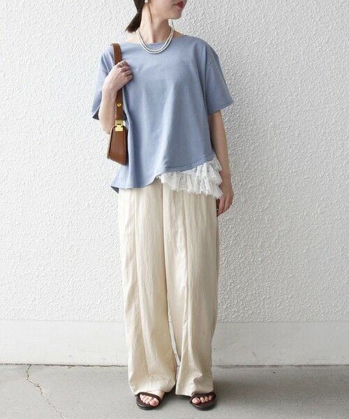 SHIPS / シップス カットソー | 《予約》SHIPS any:〈洗濯機可能〉レース ヘム アシンメトリー ショートスリーブ TEE | 詳細8