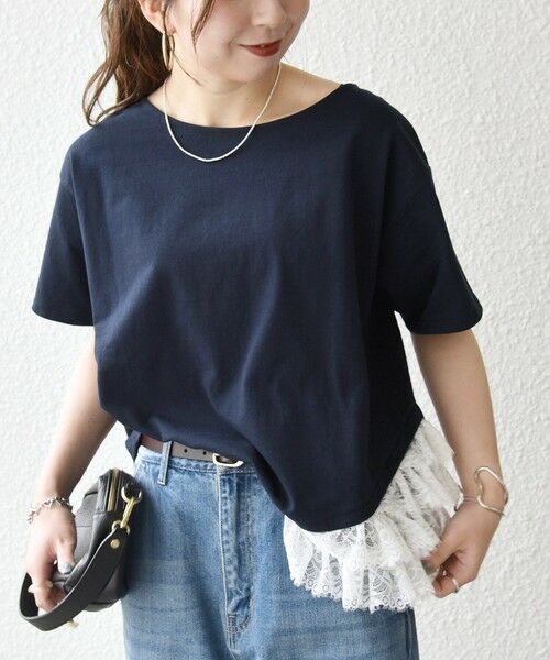 SHIPS / シップス カットソー | 《予約》SHIPS any:〈洗濯機可能〉レース ヘム アシンメトリー ショートスリーブ TEE | 詳細18