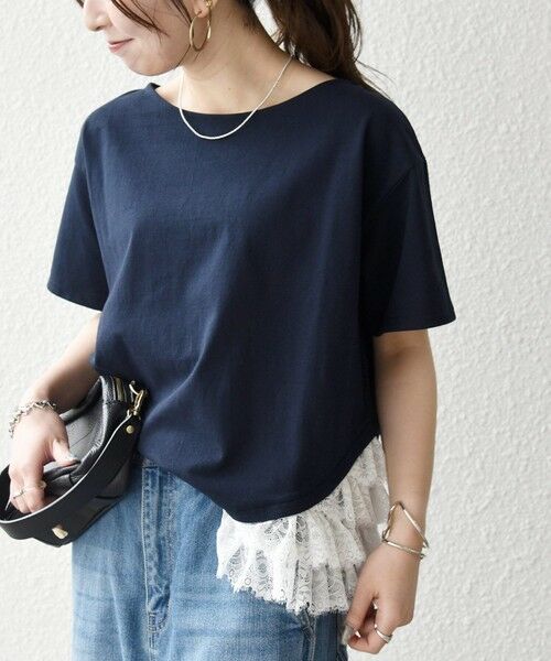 SHIPS / シップス カットソー | 《予約》SHIPS any:〈洗濯機可能〉レース ヘム アシンメトリー ショートスリーブ TEE | 詳細22