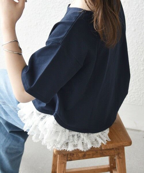 SHIPS / シップス カットソー | 《予約》SHIPS any:〈洗濯機可能〉レース ヘム アシンメトリー ショートスリーブ TEE | 詳細23