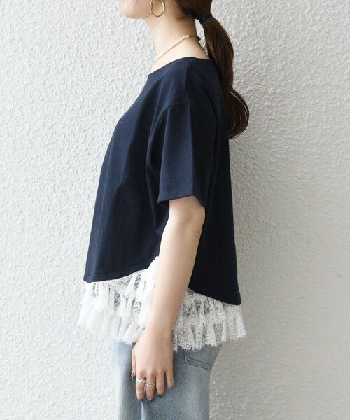 SHIPS / シップス カットソー | 《予約》SHIPS any:〈洗濯機可能〉レース ヘム アシンメトリー ショートスリーブ TEE | 詳細25