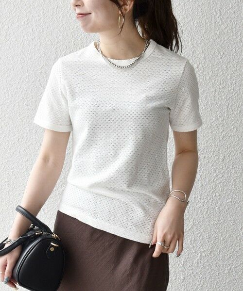 SHIPS / シップス Tシャツ | 《予約》SHIPS any:〈洗濯機可能〉透かし レース 半袖 クルーネック Tシャツ | 詳細7
