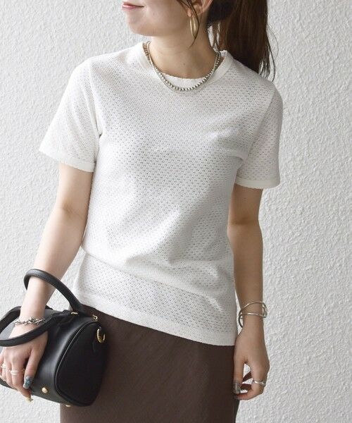 SHIPS / シップス Tシャツ | 《予約》SHIPS any:〈洗濯機可能〉透かし レース 半袖 クルーネック Tシャツ | 詳細8