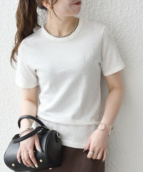 SHIPS / シップス Tシャツ | 《予約》SHIPS any:〈洗濯機可能〉透かし レース 半袖 クルーネック Tシャツ（ホワイト）